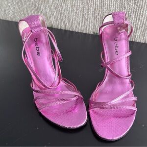 bebe Metallic Fuchsia Strappy Heeled Sandals
